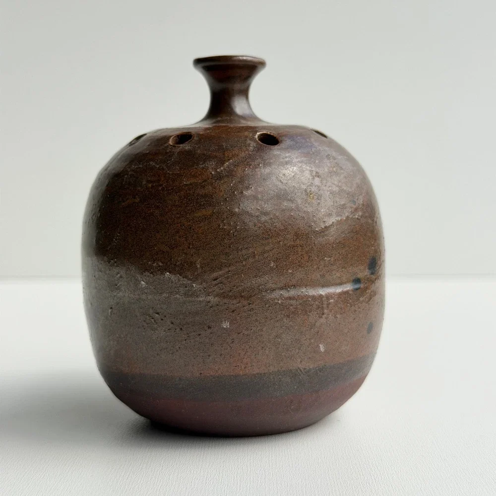 Vintage 50s Takahashi Pottery Flower Frog Vase Mid Century Modern Stoneware Rare